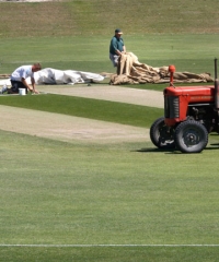 Mike Davies and Brian Ward get Aorangi Oval ready for T20.
