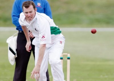 South Canterbury's Craig Hinton sends down a delivery against North Otago in their Hawke Cup match at Aorangi Oval.