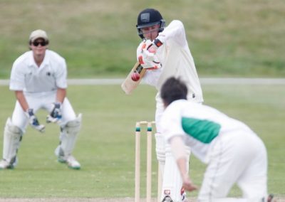North Otago's Jeremy Smith prepares to play a Mark Otley delivery against South Canterbury at Aorangi Oval.
