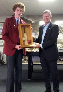 Ben Davenport is presented the Graeme Blanchard Memorial Trophy by David Fisher