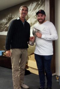 Josh Smallridge with the Cox Cup, won by Queens Hotel Timaru in 2B Grade