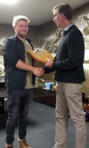 Glen Drake receives T20 Shield on behalf of Temuka