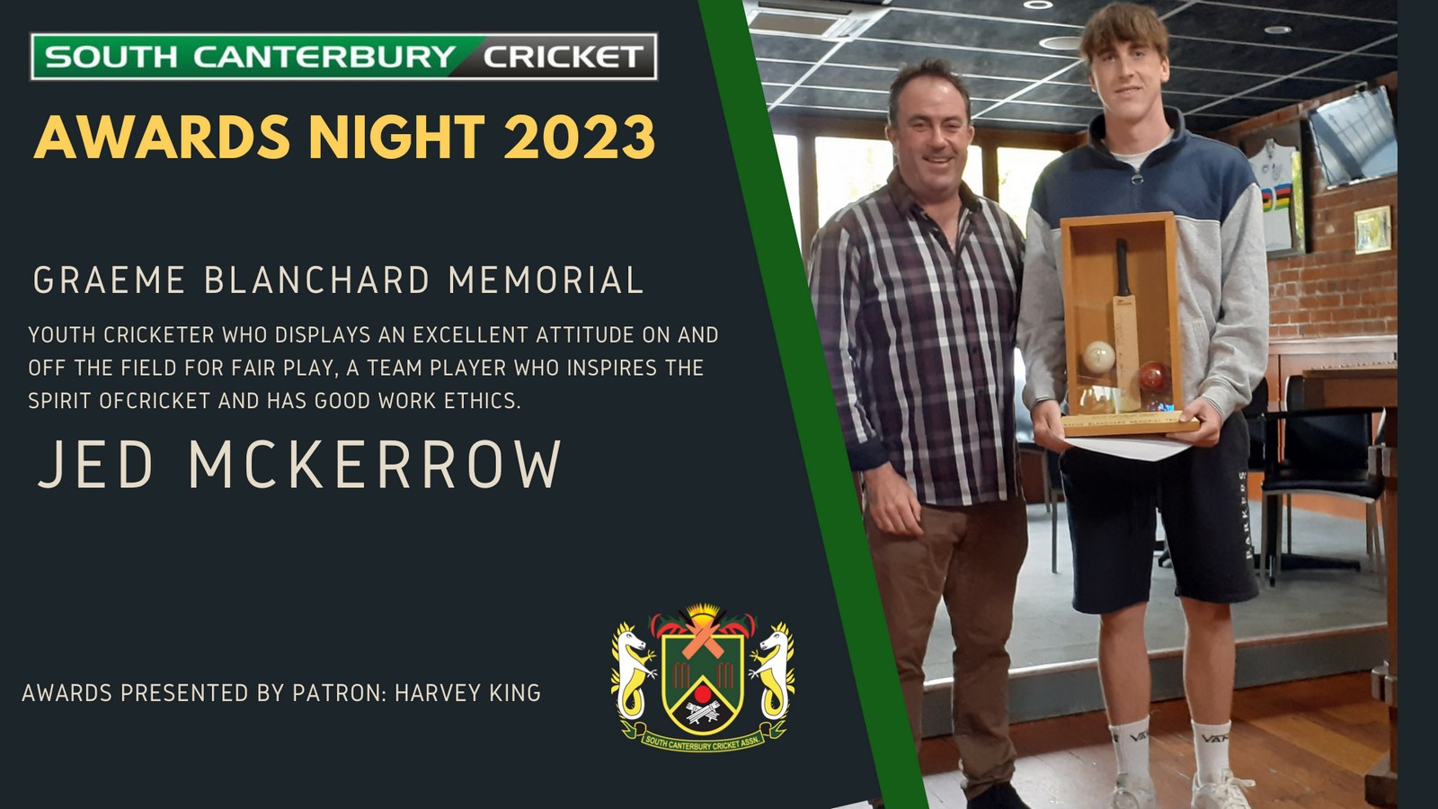 Graeme Blanchard Memorial Trophy won by Jed McKerrow and presented by Julian Blanchard